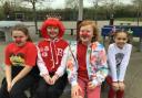 Pupils dressed up in red outfits and crazy clothes for Red Nose Day
