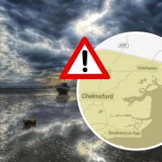 A yellow weather warning for thunderstorms is in place covering most of Essex