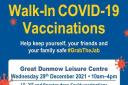 The poster advertising walk-in Covid vaccinations in Great Dunmow on December 29, 2021