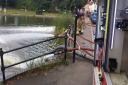 Fire crews from Dunmow pumping the pond after blue-green algae bloomed in the water