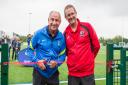 Ossie Ardiles cuts the ribbon on the new 3G pitch, alongside Matt Clare