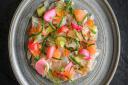 Alex Webb's Citrus cured sea bass, with pickled rainbow radish and citrus salad