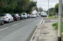 Cars blocking the road in Takeley last year