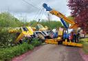 A crane had to be rescued from a ditch between Leaden Roding and High Easter
