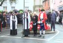 Reverend Tom Warmington, Elsie Bouffleur of St Mary's Church, Margaret Cole and Town Crier Jody Huizar marked Remembrance Sunday in Dunmow