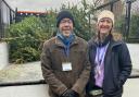 St Clare Hospice's head of income generation Rosie Knowles and her dad Steve, helping to collect Christmas trees in January 2023