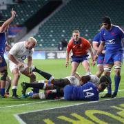England's Maro Itoje scores the winning try in the Six Nations match against France.