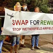 Stop Wethersfield Airfield Prisons campaigners at a protest in Braintree in December 2021