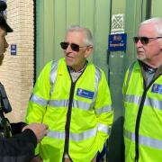 PC James Draper with Community Speed Watch volunteers from Rayne, Paul Hayden and Martyn Phillips