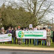 Archive image: SWAP (Stop Wethersfield Airfield Prisons) campaign supporters raise the issue in Great Bardfield