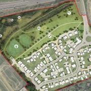 A rendering of an aerial view of Old House Green, the proposed development on land west of Parsonage Road in Takeley