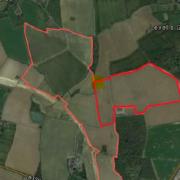 The total area of the site, the Uttlesford half of which is outlined in bold.