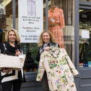 Nikki Anthony, owner of Great Dunmow boutique Wardrobe, outside her store with a customer during her eco swap