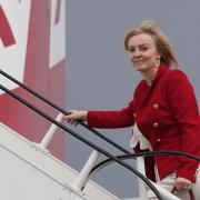 Liz Truss boarding RAF Voyager at Stansted Airport - the government's other private jet run by the RAF