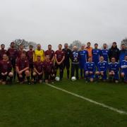 High Roding and Barnston AFC teams line up on a special day for Bob Tyler.