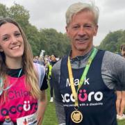 Chloe Salisbury and Mark Stevens after their Royal Parks Half run in London