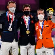 Medallists Great Britain's Ben Maher (Gold), Sweden’s Peder Fredricson (Silver) and Netherland’s Maikel van der Vleuten (Bronze)