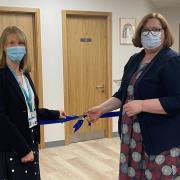 Clare Panniker and Karen Travis cut the ribbon on the new chemotherapy treatment centre at Broomfield Hospital