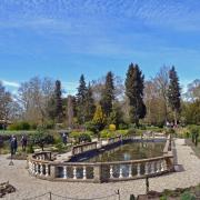 The Italian Garden with balustrade around the lilypond at the Gardens of Easton Lodge