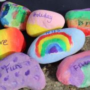 Children from Dunmow St Mary's Primary School painted cairn stones