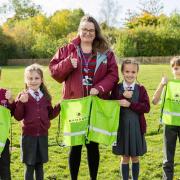 Great Dunmow Primary School received high-vis kit bags donated by Barratt and David Wilson Homes for Road Safety Week