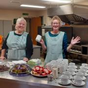 Christine Bishop and Sally James volunteering at the Rowena Davy Centre in Dunmow