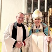 Revd Gerwyn Capon, new rector of Thaxted and villages, with Bishop of Chelmsford The Rt Revd Dr Guli Francis Dehqani. Pic: Paul Meader