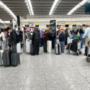 People queuing at Stansted Airport