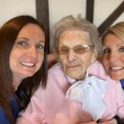 Hettie celebrating her 105th birthday with care home staff