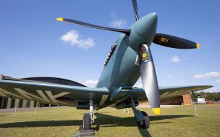 The NHS Spitfire on static display at IWM Duxford.