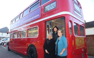 June Humphreys. Victoria Dash and Sara Moutard at the carers' rights campaign bus